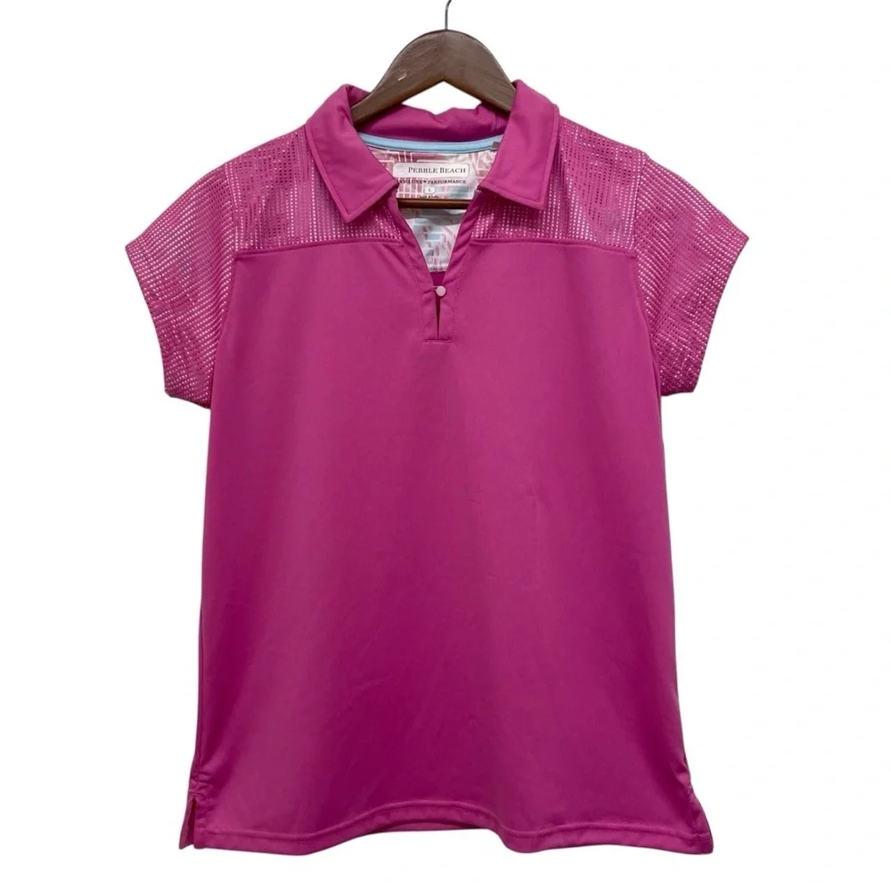 Pebble Beach Dry Luxe Pink Performance Golf Shirt Women’s Large - Picture 2 of 9